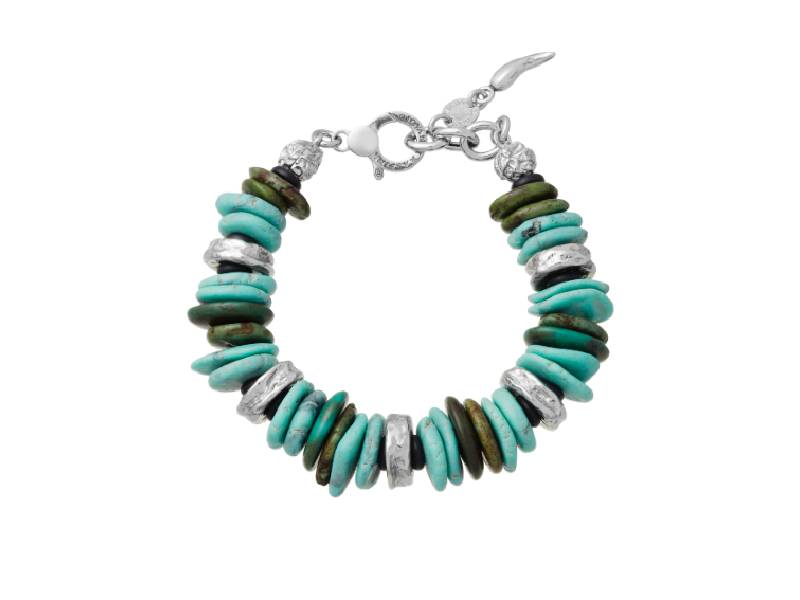 BRACELET IN STERLING SILVER, TORQUOISE AND GREEN JASPER BALI BLU GIOVANNNI RASPINI 11252